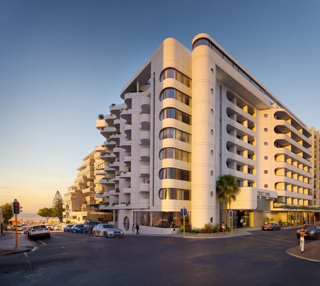 The Cole Hotel in Sea Point at dusk